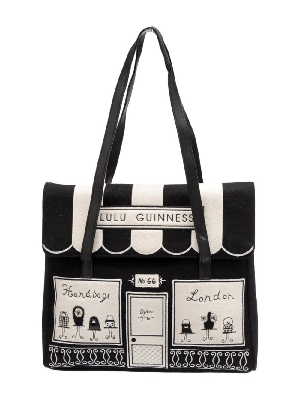 Lulu Guinness Black and White Shopfront Canvas Tote - Picture 1 of 6